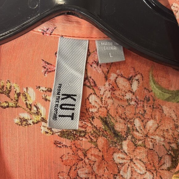 Floral Long Sleeve Sheer Button-Down Shirt Peach & Green Lightweight Boho Top - Picture 4 of 10